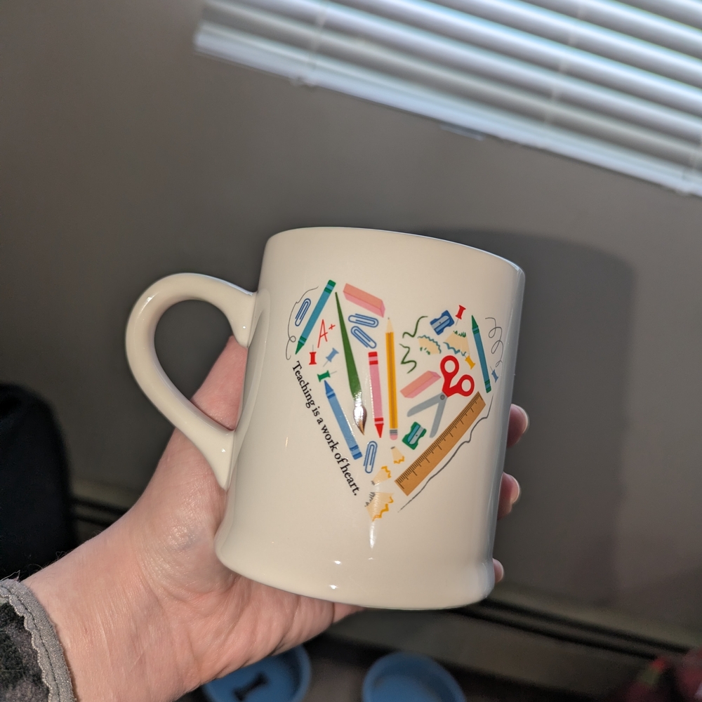 Indigo Cream Mug with Colorful School Supplies Heart